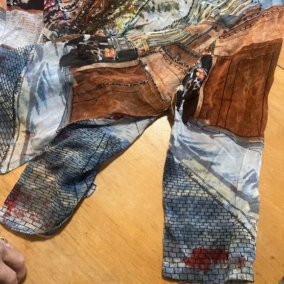 Half Moon Bay Rayon Large Art Print Button-Up Shirt With Beaded Details Made In - Picture 11 of 12